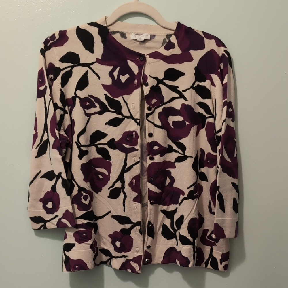 Charter Club Purple and Cream Cardigan